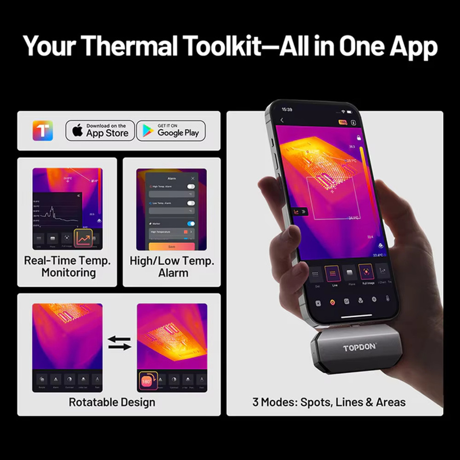 TOPDON TC002C DUO Wärmebildkamera für iOS und Android, hochauflösende Infrarot-Kamera mit 256 x 192 Pixeln, verbesserte Version - Bild 3