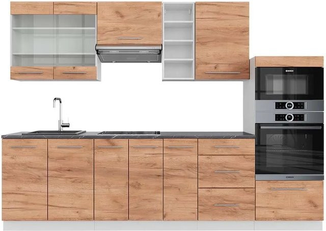 Vicco Fame-Line Küchenzeile Goldkraft Eiche Weiß Anthrazit B: 280 cm - Bild 1