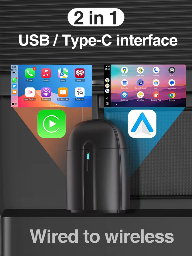 Grandnavi Kabelloser CarPlay und Android Auto Adapter mit WLAN und USB Typ-C Plug&Play in Schwarz - Bild 7