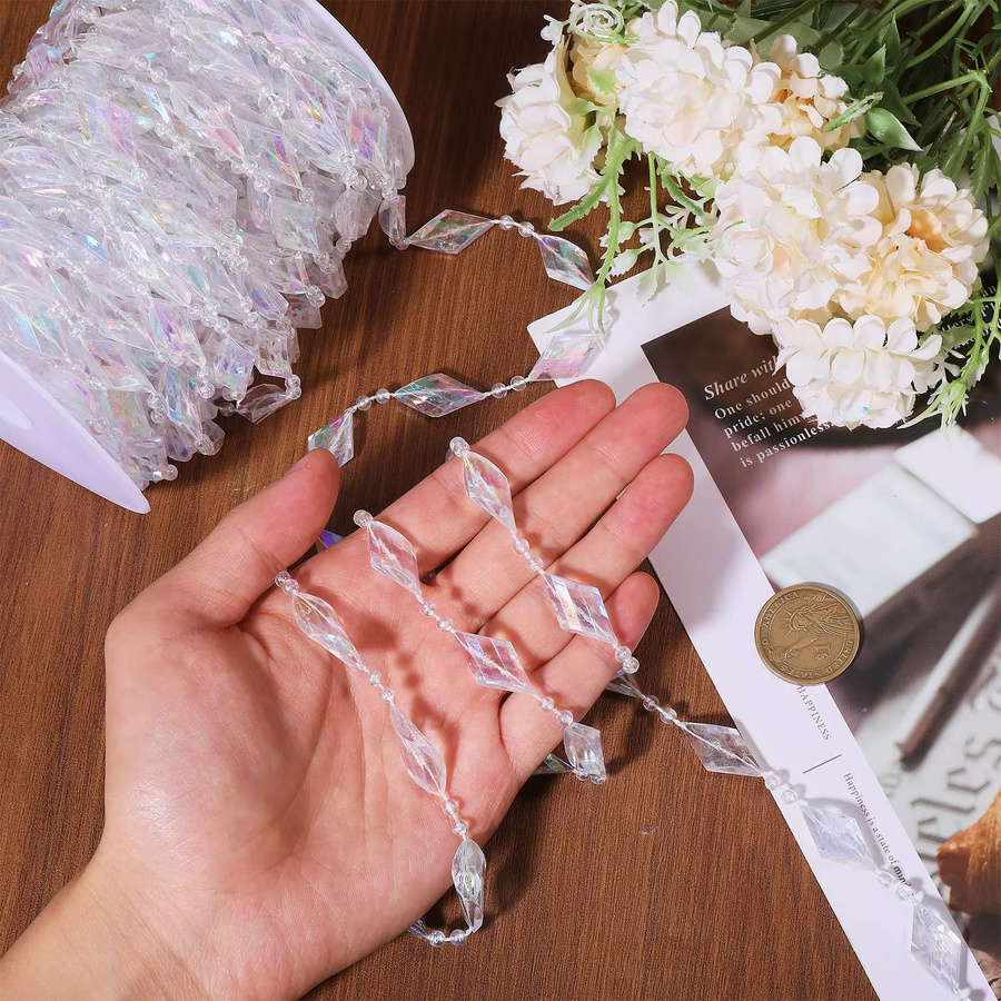 DKSHETOY Perlenschnur aus Kunststoff in Transparent mit runden und diamantförmigen Perlen zur Weihnachtsdekoration, für Halloween und Geburtstage - Bild 4