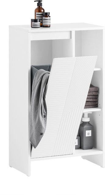 SoBuy BZR156-W Badschrank Weiß mit Kippsystem und Wäschesack für kleine Badezimmer - Bild 1