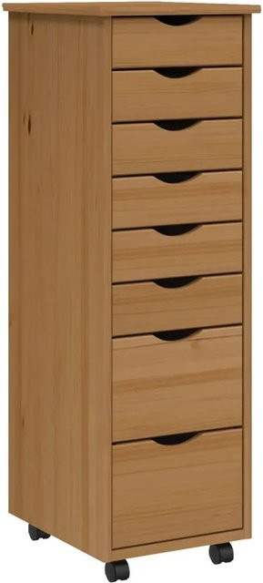 vidaXL Rollschrank MOSS aus Massivholz Kiefer mit Schubladen und Rollen, Honigbraun, B: 103 cm, H: 76 cm, T: 39 cm - Bild 1