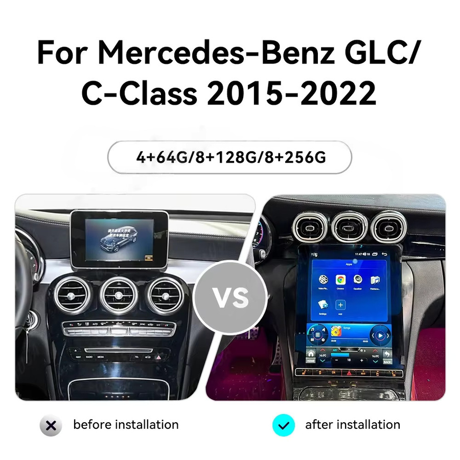 YANFU Android Auto und CarPlay Autoradio mit 12,1 Zoll Bildschirm und GPS Navigation für Mercedes Benz GLC X253/C253 C W205, Schwarz - Bild 2