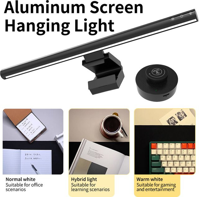 GGBEE LED Monitor Licht Bar in Schwarz mit Fernbedienung, stufenlos dimmbar und zum Clip-Aufhängen für Home-Office und PC - Bild 1