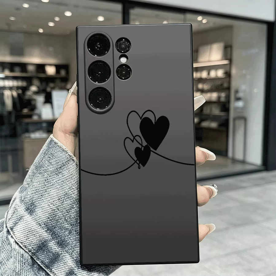KUXA Smartphone Hülle Linked Minimalistische Herzen aus weichem TPU für Samsung S26 Ultra FE A17 A27 A37 A54 A57 stoßfest und kratzfest in Purple und Black - Bild 2