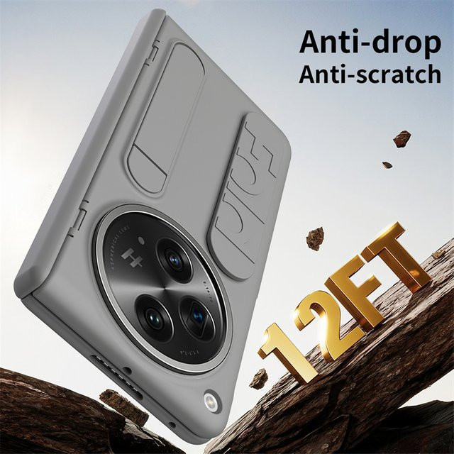 Schutzhülle für OPPO Find N3 in Grau mit Scharnier, Armband, Handschlaufe, Ständer und 360 Grad Glas-Frontscheibe aus Kunststoff - Bild 1