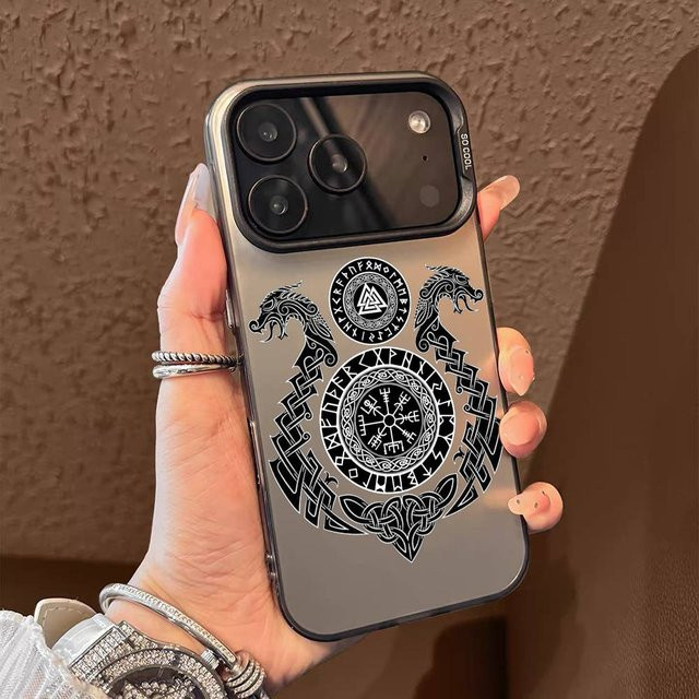 V-Viking Vegvisir Logo Design Handyhülle für Apple iPhone 11 bis 17 Pro Max in Schwarz Lila Matt Laser Metallic Aurora - Bild 1