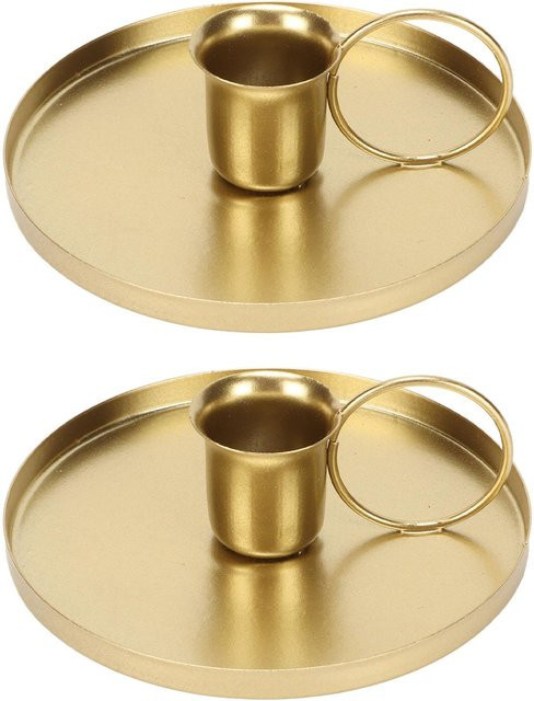 2er-Set Tooarts Kerzenhalter aus Metall in Gold und Beige, Retro-Design für Tealight und Aromatherapie - Bild 1