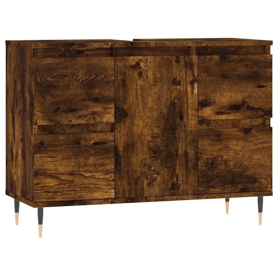 vidaXL Badschrank in Räuchereiche im industriellen Stil aus Holzwerkstoff und Eisen, B/T/H: 80 x 33 x 60 cm - Bild 2