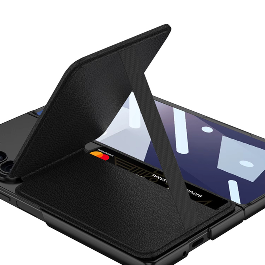 Magnetische Handyhülle für Samsung Galaxy Z Fold 7 und Z Fold 6 mit abnehmbarer Kartenhalterung und gehärtetem Schutzfilm in Schwarz - Bild 1