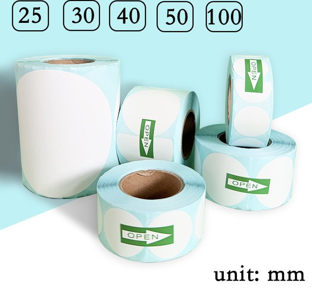 Tonpei Thermo-Rollenaufkleber runde Etiketten weiß beschreibbar selbstklebend - Bild 1