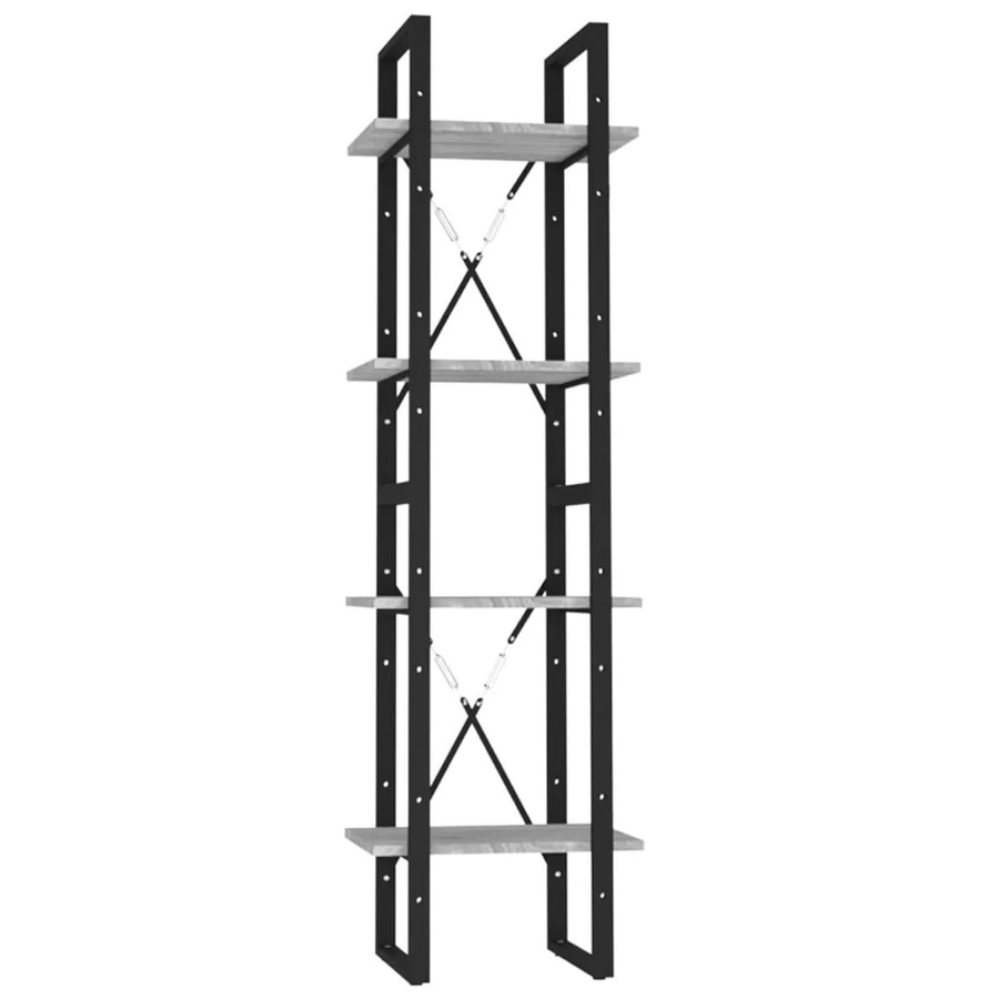 vidaXL Bücherregal mit 4 Fächern in Grau, Industrial Design aus Holzwerkstoff und Metall, B/T/H: 40 x 30 x 140 cm - Bild 2