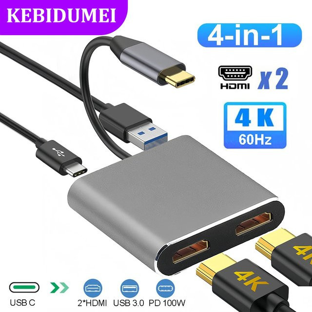 Kebidumei 4-in-1 USB-C Dockingstation mit Dual HDMI und USB 3.0 Hub für Laptop und MacBook - Bild 1