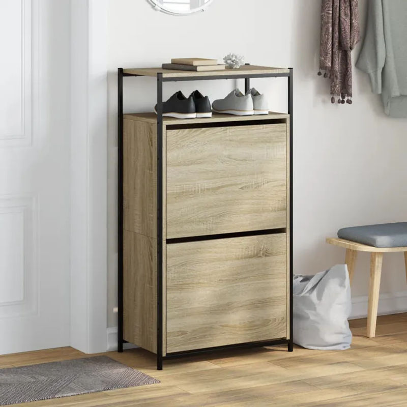 Vidaxl Schuhschrank aus Holzwerkstoff in Sonoma-Eiche mit Drehtüren, B/T/H: 60 x 34 x 112 cm - Bild 3