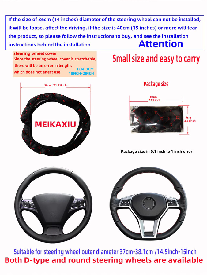 MEIKAXIU Lenkradbezug aus PU-Leder mit gesticktem Sternmuster in Schwarz für dein Auto - Bild 2