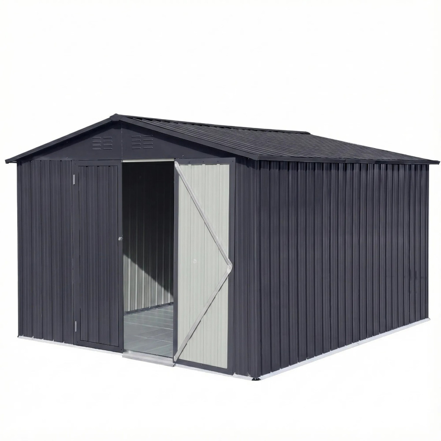 Albatros Profi Gerätehaus XXL aus verzinktem Metall in Anthrazit mit Schloss und Werkzeughaken, B/T/H: 259 x 313 x 192 cm - Bild 3