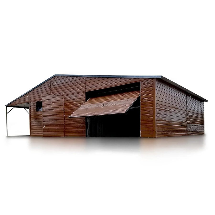 Liderstal Einzelgarage Basic aus Trapezprofilblech mit Carport in Holzoptik, Farben: Anthrazit und Braun, B/T/H: 1100 x 700 x 310 cm - Bild 2