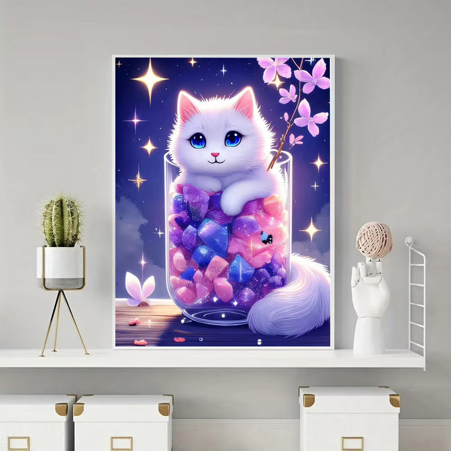 HUACAN Diamantmalerei Set mit skurriler Katze im Kristallglas, 5D-DIY-Dekoration in Multicolour, B/H: 30 x 20 cm - Bild 4
