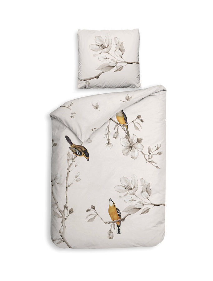 Heckett & Lane Renforce Bettwäsche Birdie in Off-White mit Vögeln und floralem Muster, B/H: 155 x 220 cm mit 80 x 80 cm Kissenbezügen - Bild 1