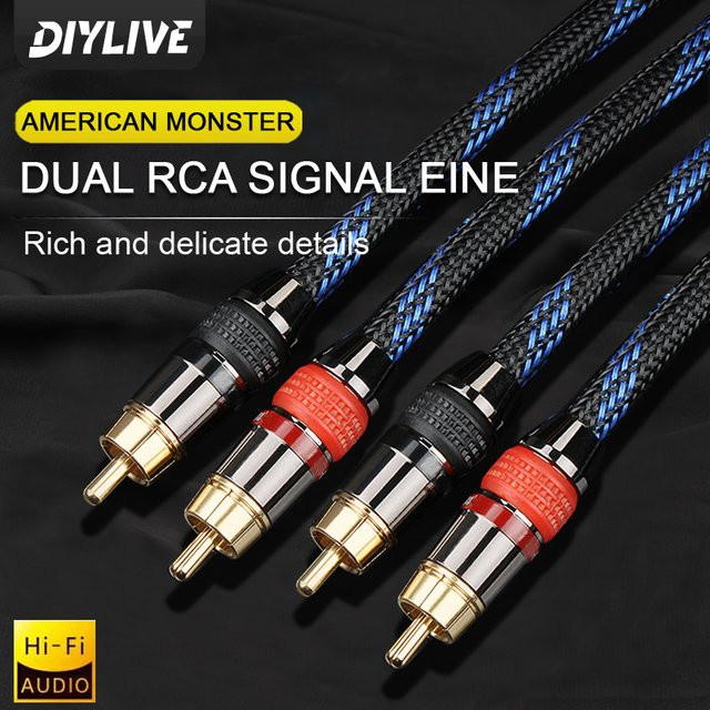 DIYLIVE 6N OFC HIFI Stereo RCA-Kabel Paar, 2RCA zu 2RCA Verbindungskabel, Schwarz - Bild 1