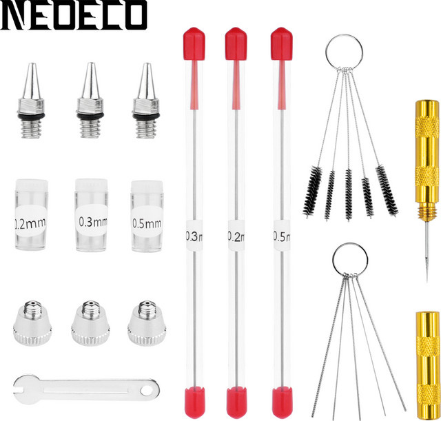 NEOECO Airbrush-Düse und Nadel-Düsendeckel Set in Silber, Ersatzteile für Airbrush-Spritzpistolen mit 0,2 mm, 0,3 mm und 0,5 mm - Bild 1