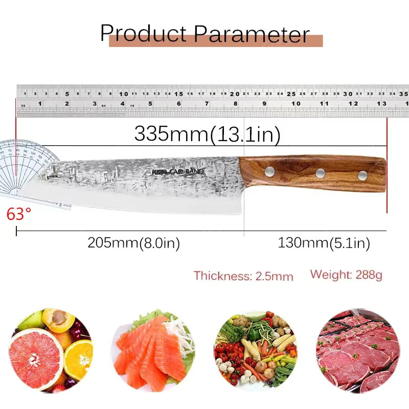 WXCOO Kiritsuke Japanisches Kochmesser aus Edelstahl mit Perlmuttgriff, Mehrfarbig, Länge: 20,3 cm - Bild 4