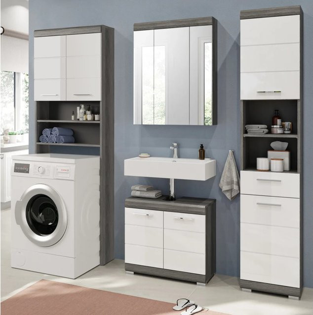 Inn.Furn Badmöbel-Set Shawn in Weiß Hochglanz und Grau, 4-teilig, 190 cm - Bild 1