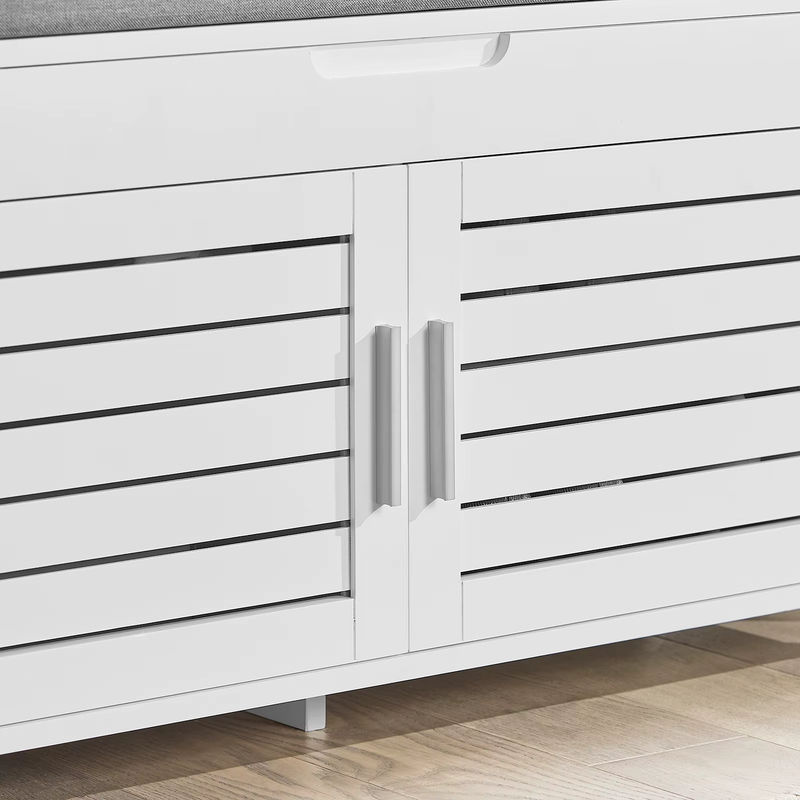 SoBuy Schuhbank mit 2 Drehtüren in Weiß, moderne Sitzbank mit Stauraum, B/T/H: 90 x 32,5 x 50 cm - Bild 6