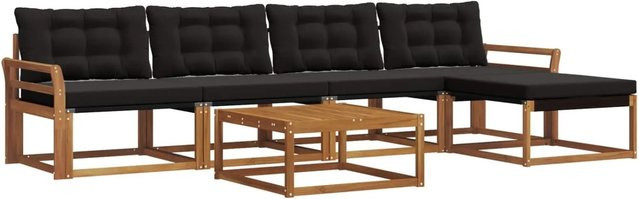 vidaXL 6-teilige Outdoor-Sofagarnitur aus Akazienholz mit Textilene und Kissen in Schwarz und Natur - Bild 1
