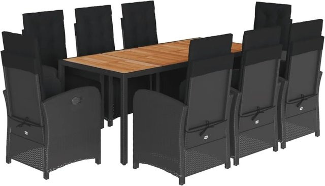 vidaXL 9-teilige Garten-Essgruppe aus Poly Rattan und Akazienholz in Schwarz mit Kissen - Bild 1