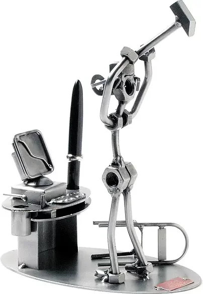 Hinz & Kunst Schraubenmännchen Börsencrash Stiftehalter aus Metall in Silber - Bild 1