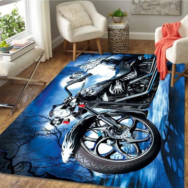 Karpetti Retro Motorrad Bereichsteppich Blau, Rutschfest, B/T: 100 x 160 cm - Bild 1