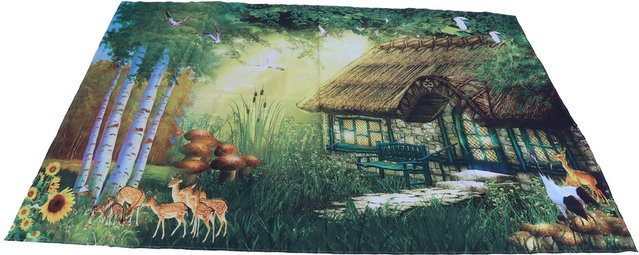 CosyHome Märchenwald Wandteppich Wandbehang in Grau und Multicolour, B: 200 cm, H: 150 cm - Bild 1