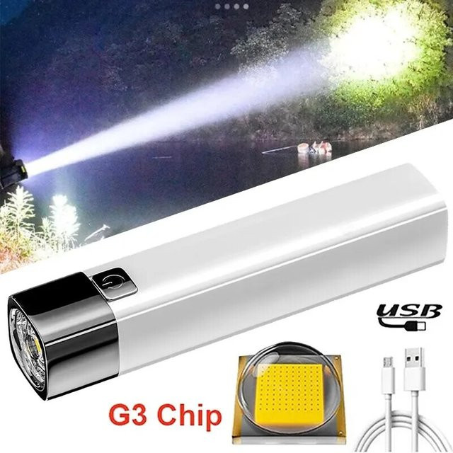 ESMARTER Mini LED Taschenlampe in Weiß, wasserdichte tragbare Außenbeleuchtung mit starkem Licht und USB-Anschluss - Bild 1