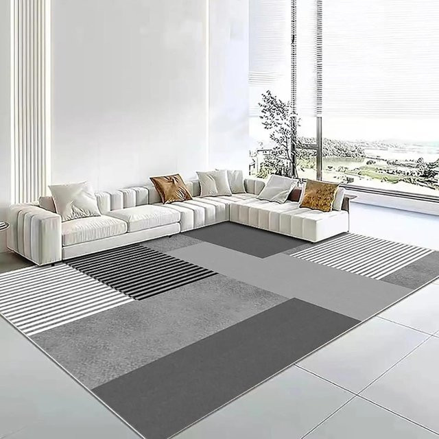 BC-Warm Home Nordischer Teppich mit geometrischem Streifenmuster in Grau, rutschfest und waschbar, B/T: 60 x 40 cm - Bild 1