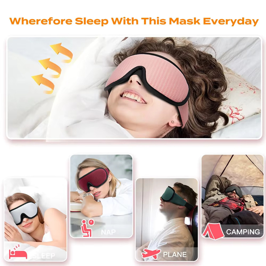 3D-Schlafmaske, Unisex, 100 % Blockout, mit verstellbarem Riemen - Bild 5