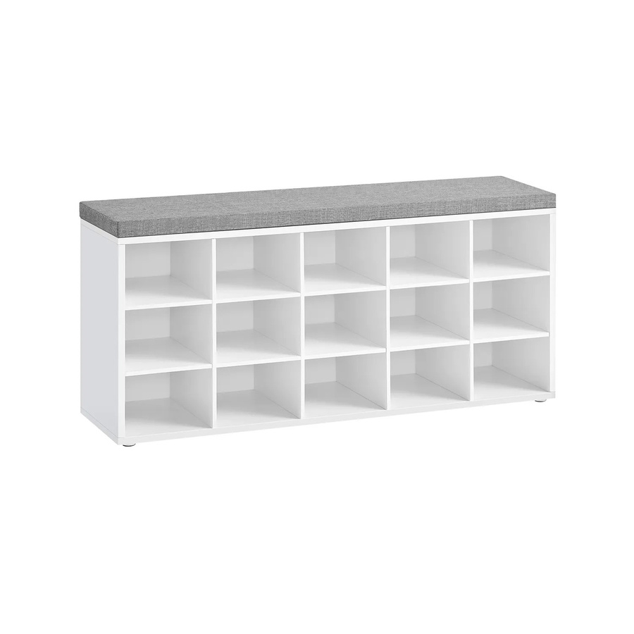 VASAGLE Schuhbank mit Sitzkissen und Schuhregal, Weiß-Grau, B/T/H: 105 x 30 x 48 cm - Bild 2