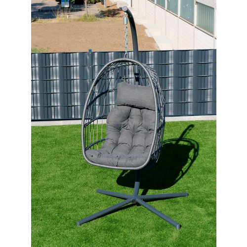 SUNGÖRL Hängekorb Egg Lounge aus pulverbeschichtetem Stahl in Grau, B/H/T: 95 x 195 x 93 cm - Bild 2