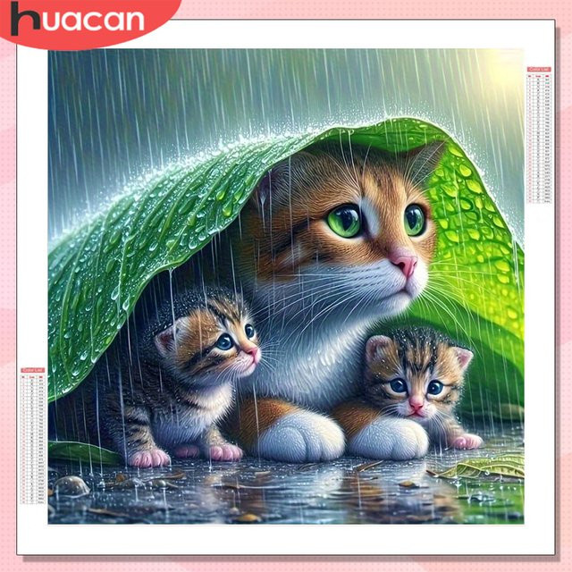 HUACAN Diamant-Mosaik 5D Katze Tier Set mit Rundsteinen in Multicolour, B/H: 20 x 20 cm - Bild 1