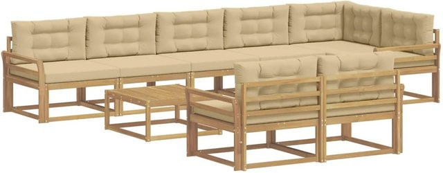 vidaXL Outdoor-Sofagarnitur aus Akazienholz mit 9 Teilen in Weiß und Beige, B/T/H: 79 x 79 x 37 cm - Bild 1
