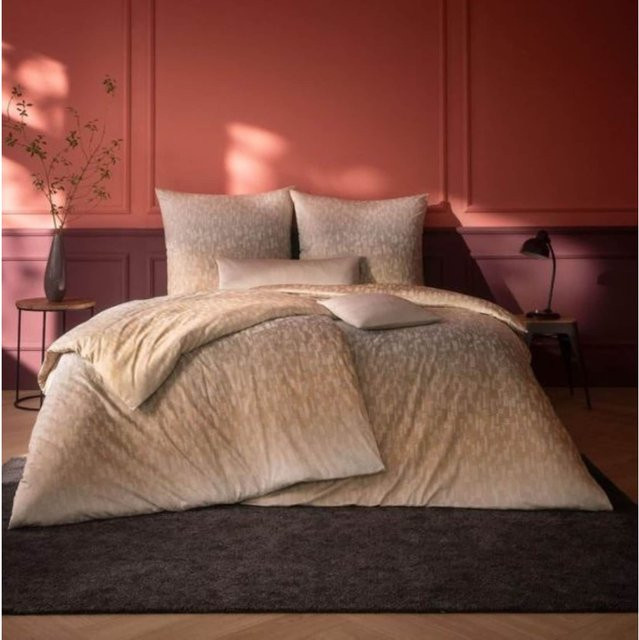 Estella Bettwäsche Viktor Jersey aus Baumwolle mit floralem Naturmuster in Beige - Bild 1