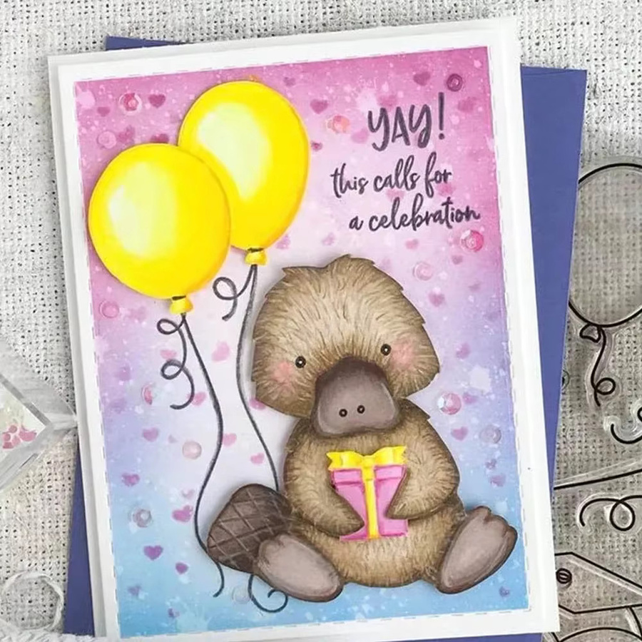 Stanzformen und Stempel Set mit Anemonen, Schnabeltier und Schaf für DIY Scrapbooking und Kartenherstellung, Mehrfarbig - Bild 2