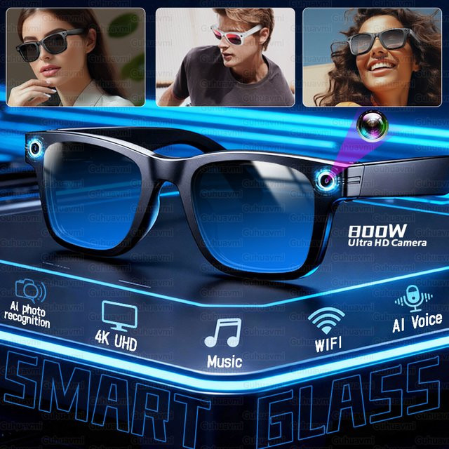 GUHUAVMI Intelligente Sonnenbrille mit Pixel-HD-Kamera, Bluetooth-Anruf, KI-Echtzeit-Übersetzung und Objekterkennung in Schwarz oder Blau - Bild 1
