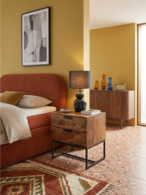 Nachttisch KADIMA DESIGN aus Massivholz und Metall in Braun im Industrial-Stil, B/T/H: 50 x 40 x 51 cm - Bild 1