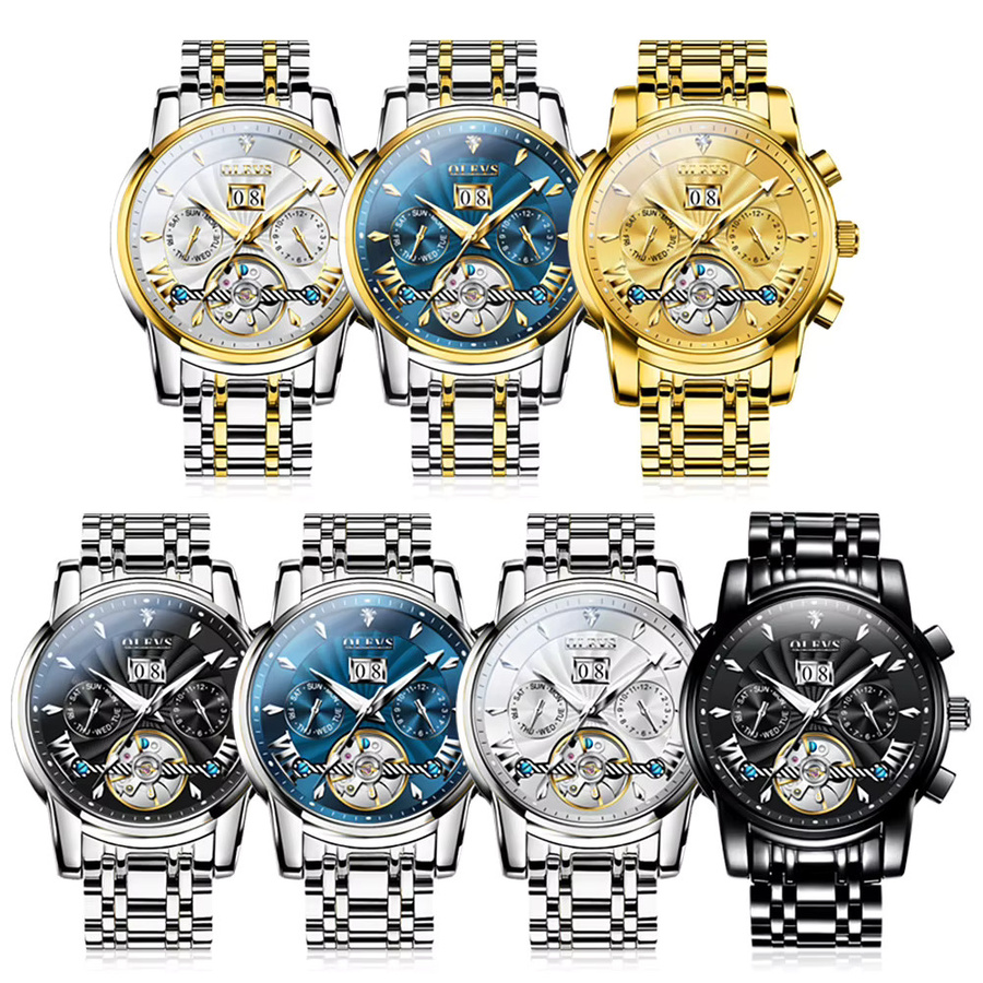 OLEVS Armbanduhr Automatik, Edelstahl, Schwarz, Herren - Bild 4