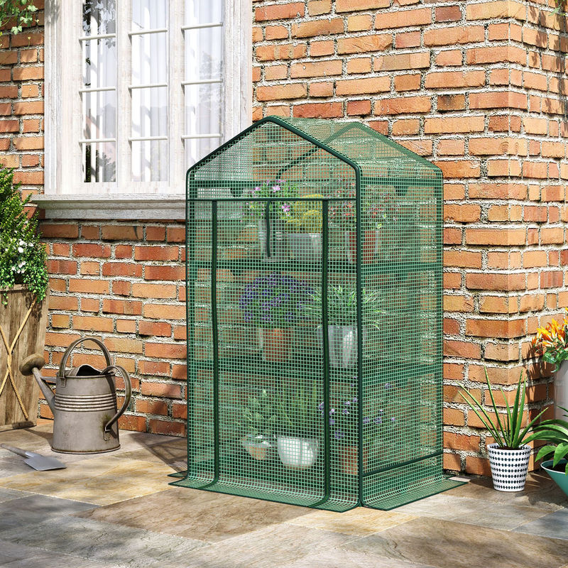 Outsunny Mini-Gewächshaus Anzuchtgewächshaus mit Folienabdeckung und 3 Regalböden in Grün, B/T/H: 69 x 49 x 125 cm - Bild 2