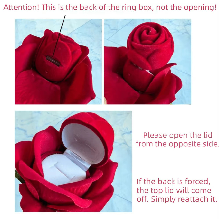 Kreativer Hochzeitsringhalter aus rotem Samt mit Rosenblüten-Design für Ringe und Ohrringe - Bild 3