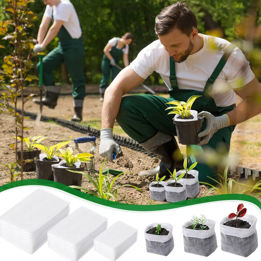 100 Stück umweltfreundliche Stoff-Pflanzensetzlingsbeutel in Weiß für Gemüse, Blumen und Kräuter - Bild 2