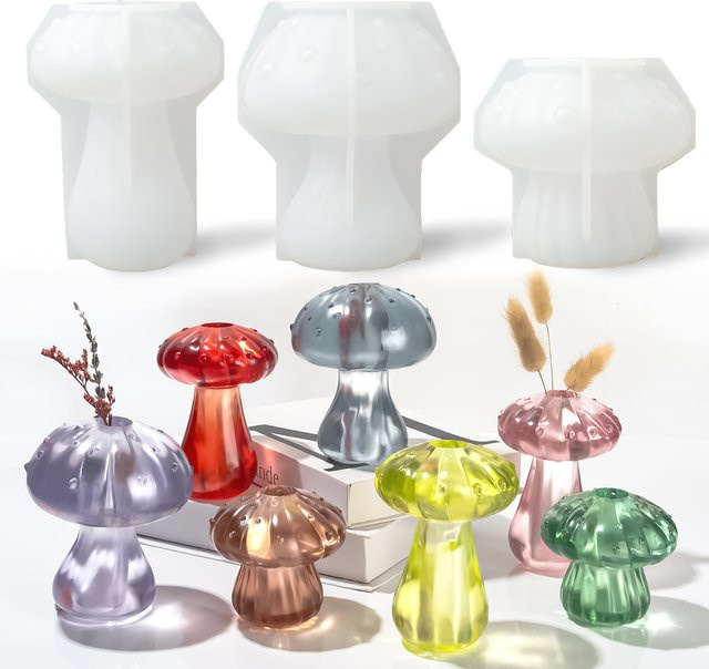 UDOCOOL 3er Set Silikonformen für 3D Pilz Vasen zur DIY Gestaltung von Hydrokultur Vasen aus Harz, Beton oder Gips - Bild 1