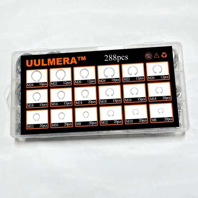 UULMERA 288-teiliges Sicherungsring-Set aus 304 Edelstahl in Silber inklusive Sicherungsringzange für Innen- und Außensicherungsringe und Wellenloch-Sicherungsringe - Bild 3